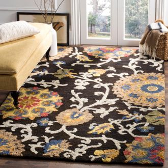 Safavieh Blossom Hand Made Area Rug, Charcoal / Multi Traditional Style Non-Shedding