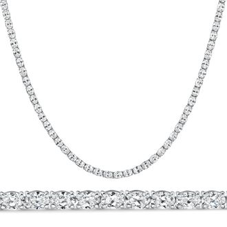 Pompeii3 19Ct Oval Diamond Tennis Necklace 14k White Gold Lab Grown Size: Medium
