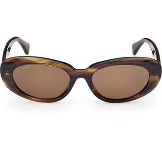 Max Mara 53mm Oval Sunglasses in Brown Olive Palladium /Brown at Nordstrom