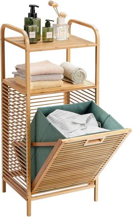Costway Estanter&iacute;a Para Ducha De Bamb&uacute; Con Cesto Inclinada De Ropa Sucia Mueble De Ba&ntilde;o Con 2 Estantes Abiertos Ideal Para Ba&ntilde;o Lavander&iacute;a Y Armario - Costway