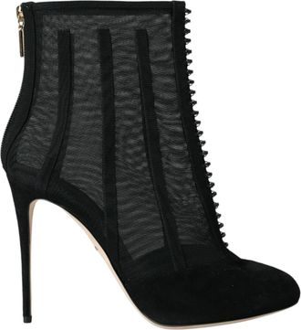 Dolce & Gabbana Black Mesh Stiletto Heels Ankle Boots Womens Shoes