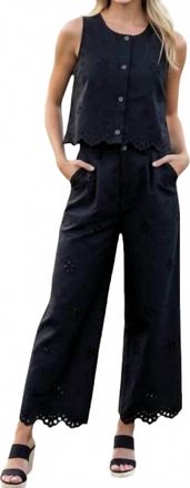 Entro Fleur Eyelet Embroidered Vest & Pant Set In Black