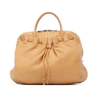 Bottega Veneta Pre-owned Handbags, female, Brown, Size: ONE SIZE Pre-owned Intrecciato Trimmed Leather Handbag