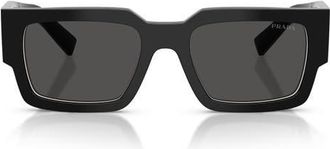 Prada 54mm Rectangular Sunglasses in Black/Talc /Dark Grey at Nordstrom