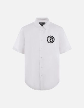 Versace Mens Printed Logo White Short Sleeve Shirt - Size: 38/Regular