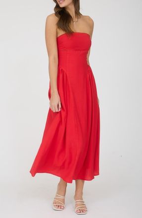 Blu Pepper Strapless Fit & Flare Midi Dress in Red at Nordstrom Rack, Size Medium