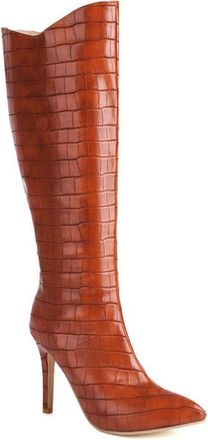 Generic Womens Pointed Toe Stiletto Heel Pumps Shoes Wide Calf Pull On Fashion Knee High Boots for Casual and Party (7.5,Brown)