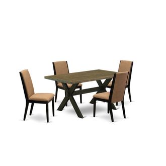 East West Furniture 5-Piece Beautiful kitchen table set a Great Distressed Jacobean Kitchen Rectangular Table Top and 4 Stunning Linen Fabric Dining Room Chairs