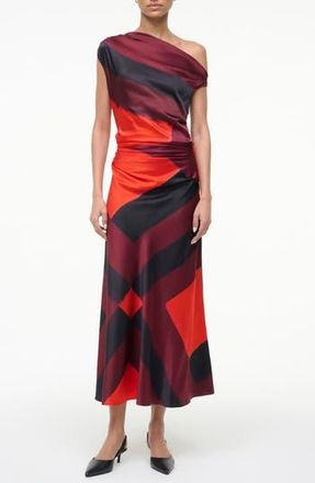 Staud Phare One-Shoulder Stretch Silk Midi Dress in Ruby Prism at Nordstrom Rack, Size 00