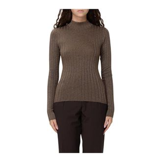 Brunello Cucinelli Brunello Cucinelli, Turtlenecks, female, Brown, Size: L Ribbed Mock Neck Top