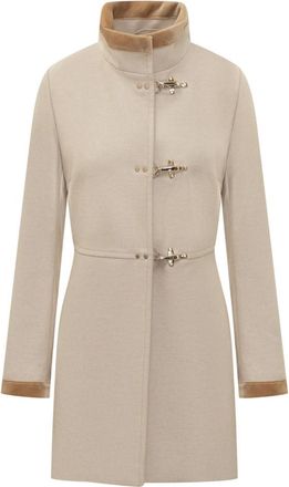 Fay Beige Solid Band Collar Trench Coat