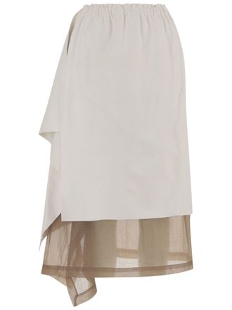 Niccol&ograve; Pasqualetti Draped Leather Midi Skirt with Contrasting Underskirt