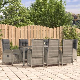 vidaXL Set Comedor Jard&iacute;n 9 Pzas Y Cojines Rat&aacute;n Sint&eacute;tico Gris Vidaxl