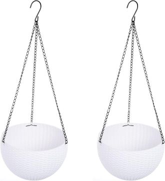 OEM Macetas Colgantes De Pl&aacute;stico, Macetas Redondas De Resina Para Jard&iacute;n, Aptas Para Plantas De Interior Y Exterior, Juego De 2, Blancas