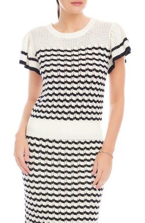 Fifteen Twenty Uma Stripe Pointelle Cotton Blend Sweater in Black/Cream at Nordstrom, Size X-Small