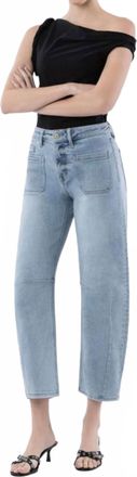 Flying Monkey High Rise Patch Pocket Barrel Jeans In Blue
