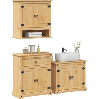 vidaXL Set Mobili da Bagno 3 pz Corona in Legno Massello di Pino vidaXL