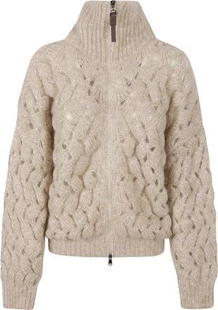 Brunello Cucinelli Dazzling Net Cardigan - Dames - Vesten - Beige - M - Truien & Vesten