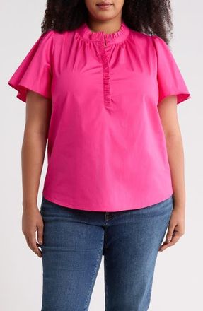 Sugarlips Ruffle Trim Cotton Poplin Shirt in Fuchsia at Nordstrom, Size 2X