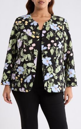 Kasper Floral Print One-Button Jacket in Black Multi at Nordstrom, Size 24W