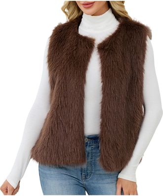Generic Faux Fur Gilet Women Sleeveless Cardigan Warm Jacket Womens Winter Fleece Gilets Thermal Bodywarmer Fuzzy Vest Fluffy Casual Coats Elegant Furry Waist