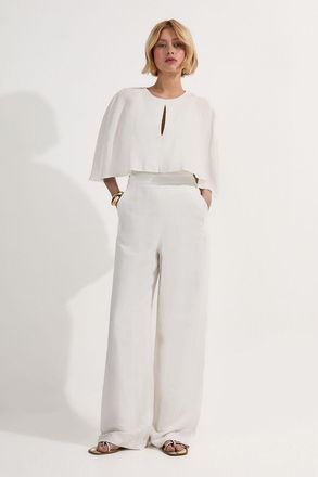 Karen Millen Womens Premium Tailored Linen Drama Cape Jumpsuit - White - Size 10 UK