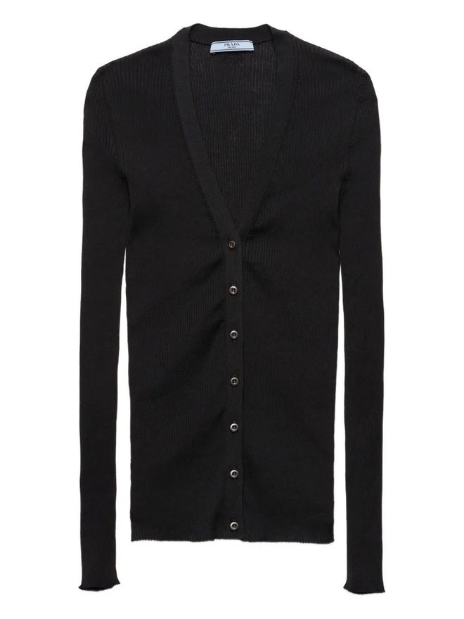 Prada ribbed-knit cardigan - women - Cotton - 36 - Black from
