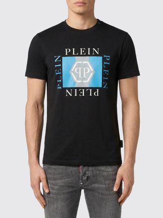 Philipp Plein T-shirt girocollo in cotone con logo a contrasto sul petto