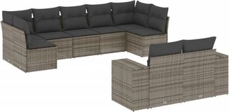 vidaXL Vidaxl - Set De Muebles De Jard&iacute;n 9 Pzas Y Cojines Rat&aacute;n Sint&eacute;tico Gris