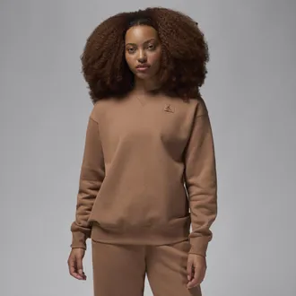 Nike Jordan Womens Jordan Flight Fleece Crew-Neck Sweatshirt in Brown | FV7053-223