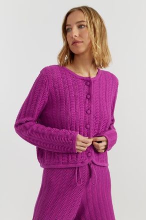 Chinti and Parker Cotton Crochet Cardigan in Magenta at Nordstrom, Size X-Small