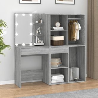 vidaXL Tocador Con Led Y Armario Madera Contrachapada Gris Sonoma Vidaxl