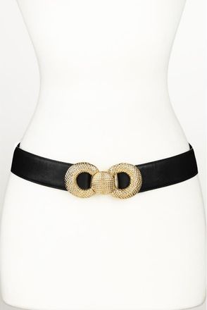 Raina Bow Textured Buckle Leather Belt in Black at Nordstrom, Size Medium
