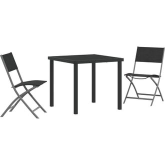 vidaXL Conjunto De Comedor De Jard&iacute;n 3 Pcs Negro Textileno Y Acero Vidaxl