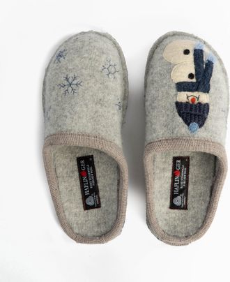 Haflinger Olaf Womens Snowman Mule Slippers Light Grey Wool - Size UK 7