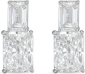 Diana M. Jewels 14kt white gold 4cts lab grown emerald and radiant cut diamond earrings