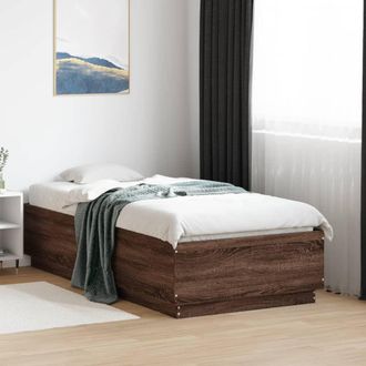 vidaXL Estructura Cama Con Luces Led Madera Roble Marr&oacute;n 90x190 Cm Vidaxl