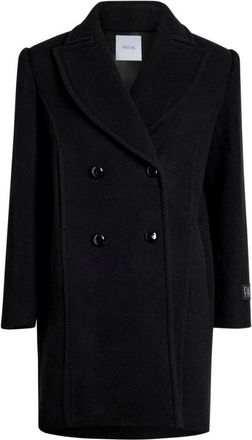 Patou Double-Breasted Coats, female, Black, Size: S Black Wool Double-Breasted Coat