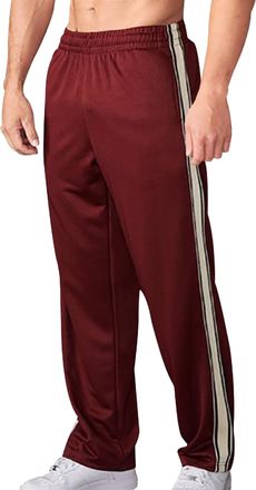 Generic ZDJSWJ Mens Open Bottom Straight Twill Sweatpants Workout Training Lounge Joggers Pants Striped Track Pants Joggers Pocket Red