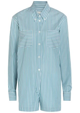 Dries Van Noten Perris Striped Cotton Jumpsuit - Aqua - 40 (UK12 / M)