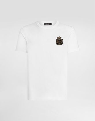 Dolce & Gabbana T-shirt With Heraldic Patch - Man T-shirts And Polos White 44