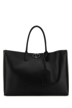 Valentino Garavani Black Leather V Logo Shopping Bag