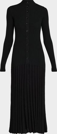 Proenza Schouler Jada Turtleneck Drop-Waist Button-Front Maxi Dress