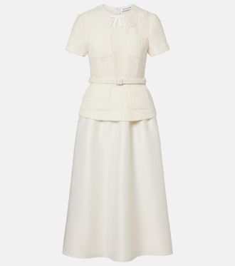 Self Portrait Paneled boucl&eacute; and taffeta midi dress