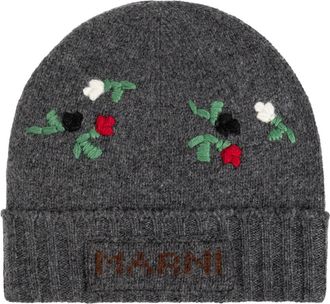 Marni Geborduurde Muts - Heren - Hoeden - Grijs - M - Wol - Accessoires