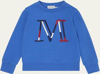 Moncler Boys Tricolor Embroidered M Logo Sweatshirt, Size 8-10