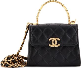 Chanel Coco Enamel Top Handle Flap Bag Quilted Lambskin Small satchel - Nero