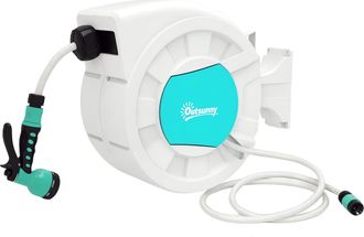 OEM Manguera Retr&aacute;ctil De Pared Con Carrete De 25+2 M Con Bloqueo Retorno Autom&aacute;tico Y Boquilla De 7 Funciones Y Giro 180&deg;