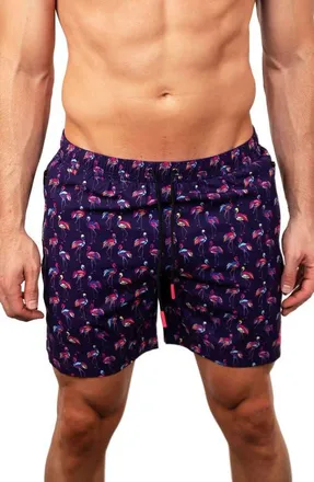 Maceoo Lion Flamingo Swim Trunks in Purple at Nordstrom, Size X-Large