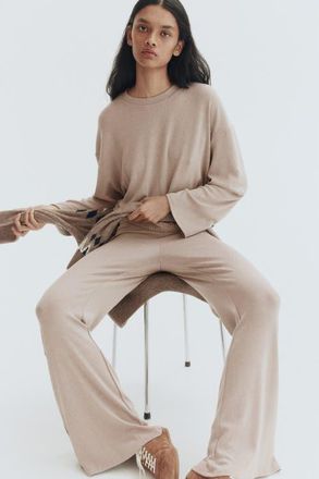 H&M Flared Fine-knit Trousers in Taupe at Nordstrom, Size X-Small